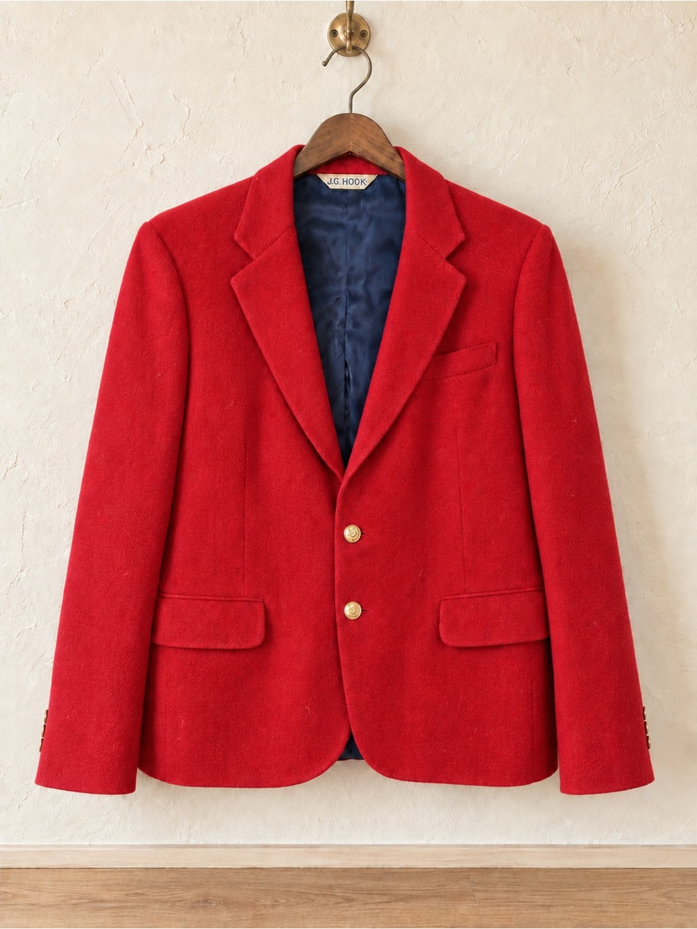 J.G. Hook Red Wool Blazer with Gold Buttons